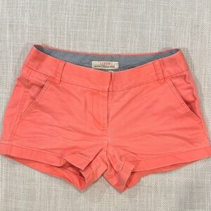 J Crew 3" Chino Shorts Size 2 Coral  Flat Front Preppy